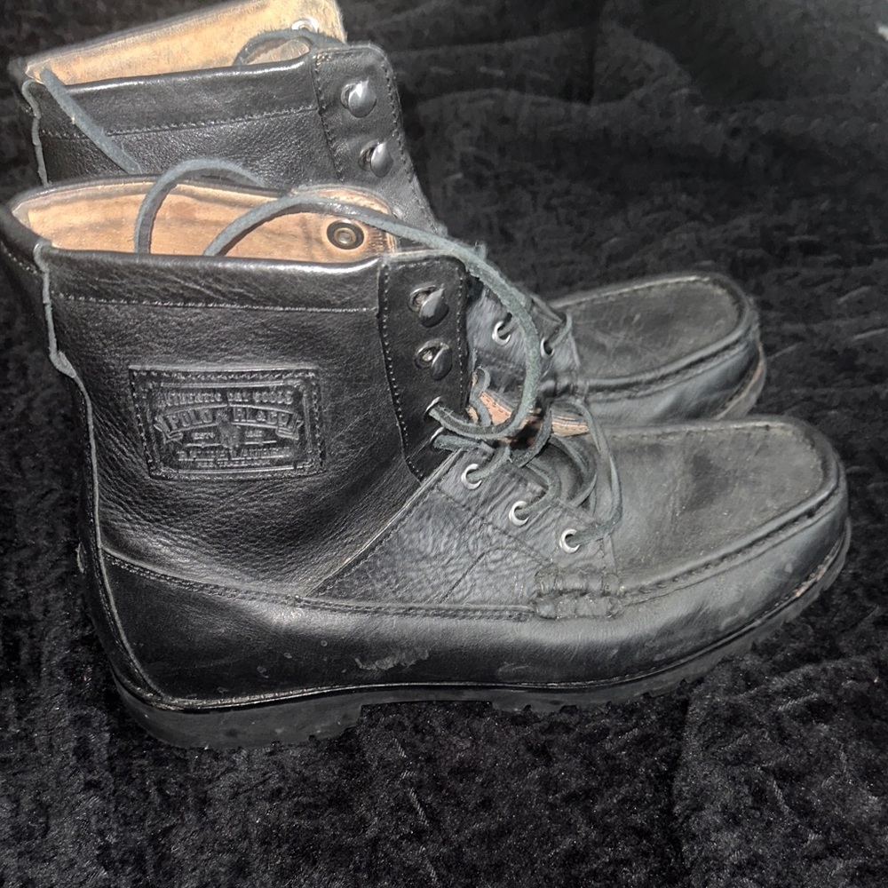 Polo by Ralph Lauren Black Leather Men's Lace-Up Boots - Picture 3 of 7